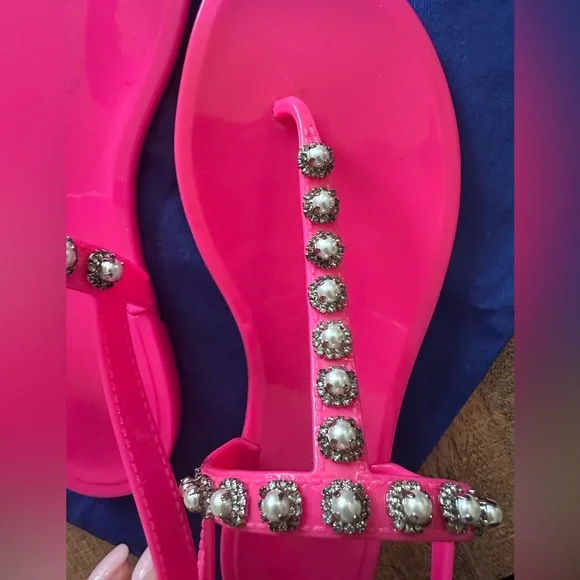 NEW Stuart Weitzman HOT PINK Goldie Pearl Crystal Jelly SIZE 9 - Picture 4 of 5